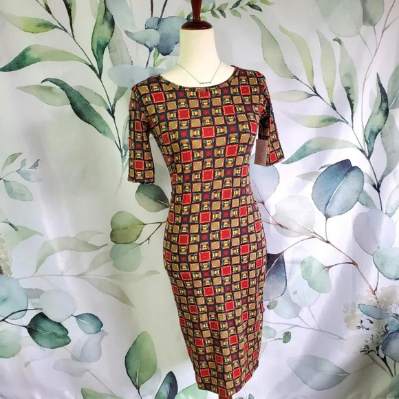 LULAROE | Julia in Warm Squares sz XXS - Picture 2 of 9